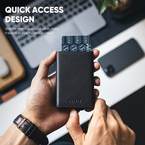 Image of VULKIT Pop up Wallet Minimalist Cash Wallets RFID Blocking Leather Smart Credit Card Holder with Magnetic Closure for Men