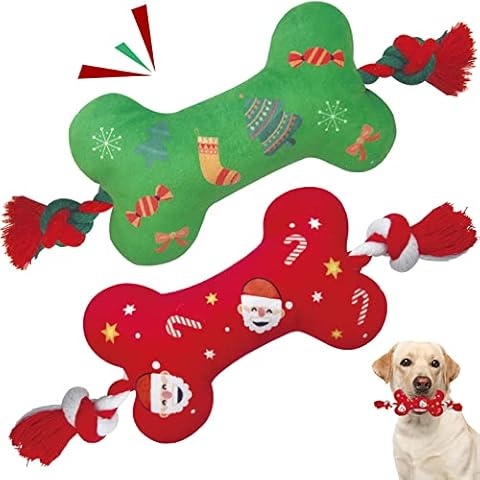 Lepawit Dog Plush Toy 2Pack Christmas 2 in 1 Bones Squeaky Dog Toys Teeth Cleaning Dog Rope Toys Interactive Tug of War Toys Suitable for Small Medium Dogs Cover
