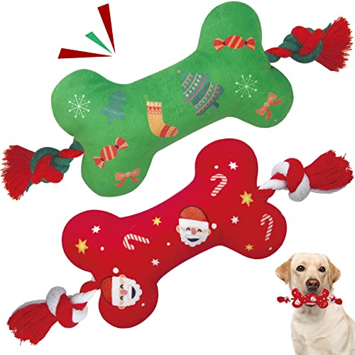 Lepawit Christmas Dog Toys for Small and Medium Dogs, 2 Pack Soft Squeaky Dog Toys with Cotton Rope, Perfect Christmas Dog Gifts