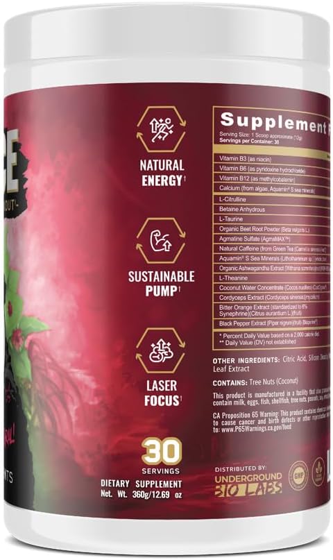 Miniatura 3 de Underground Bio Labs Panda Supps Fierce pre-entrenamiento natural con cero ingredientes artificiales y 300 mg de cafeína de origen natural para