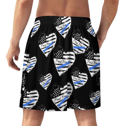 Proud Police Mom U.S. Flag Men's Pajama Bottoms Lounge Pj Shorts Stretch Sleep Shorts for Home Vacation Beach3