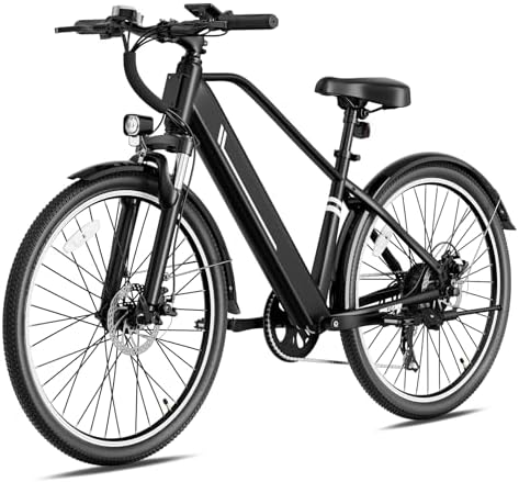 1000W Peak Electric Bike for Adults, Up to 40+ Miles, Max 25MPH Commuter Ebike, 360Wh Removable Battery, 26"Electric Bicycle with 7-Speed & Front Suspension, Electric Mountain Bike for Outdoor