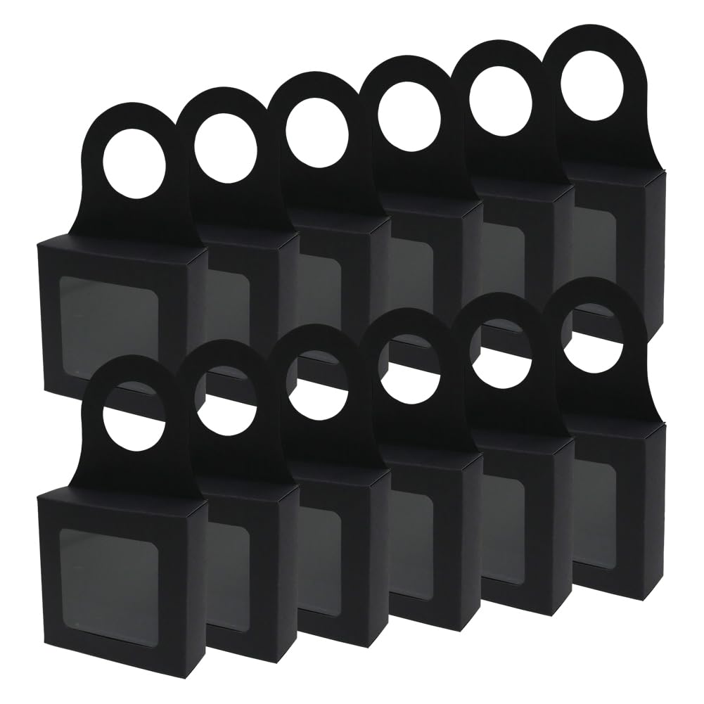 HugeDE 20 Pcs Foldable Wine Bottle Boxes with Window Kraft Paper Wine Bottle Boxes Hanging Gift Boxes Empty Bottle Hanger Favor Box for Champagne Chocolate Cookie Boxes Black