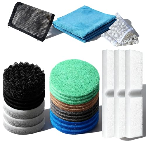 27Pcs Filter Media Replacement Kit Replacement Filter Media Kit Compatible with Fluval FX2 FX4 FX5 FX6 Filter Media Aquarium Filter Media Kit Including Carbon Pad Foam block Filtering Medium etc