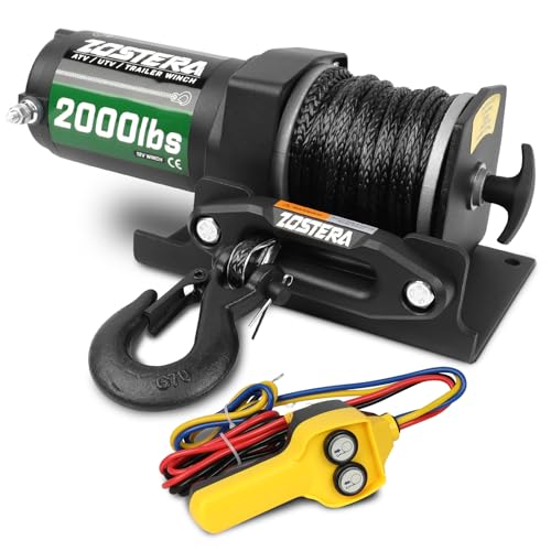 Zostera 2000lb ATV Winch Electric 12V,with Synthetic Rope, RV Waterproof Towing Winches,with Wired...
