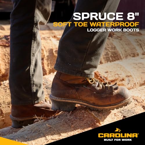Image of Carolina Spruce 8 inch Soft Toe Waterproof Logger Work Boot for Men, Durable Leather, Oil & Slip Resistant, EH Rated