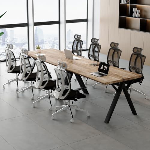 10FT Office Desk｜126in Office Computer Desk｜1.5in Thick Wooden Tabletop with Chamfered Corner｜Black A-shaped Metal Frame｜Sturdy and Stable｜Easy Assembly｜Easy To Clean｜for Home Office, Conference Room