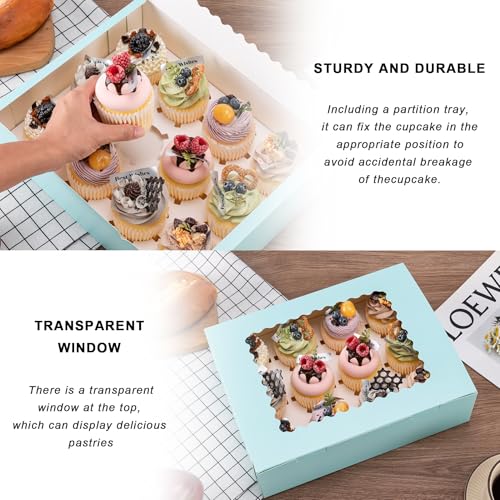 Image of Hoewina 6PCS Cupcake Boxes - Hold 12 Count Cupcake Containers with Window, Food Grade Cupcake Holder Easy Transport and Presentation - Ideal for Cupcakes, Desserts, and More (Baby Blue)
