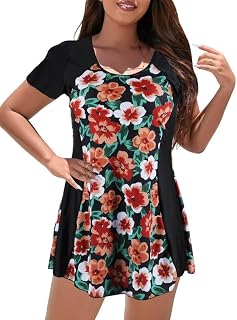 Ecupper Womens One Piece Shaping Swim Dress with Boyleg Short Sleeve Swimdress Bathing Suit Price In India