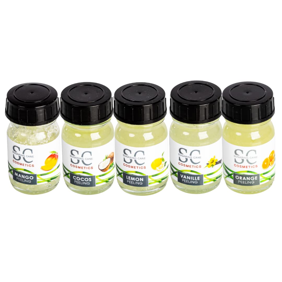 Exfoliante de azúcar | Sugar Body Scrub sin conservantes | Exfoliante para ducha y cuerpo | Juego de pruebas, 5 x 30 ml