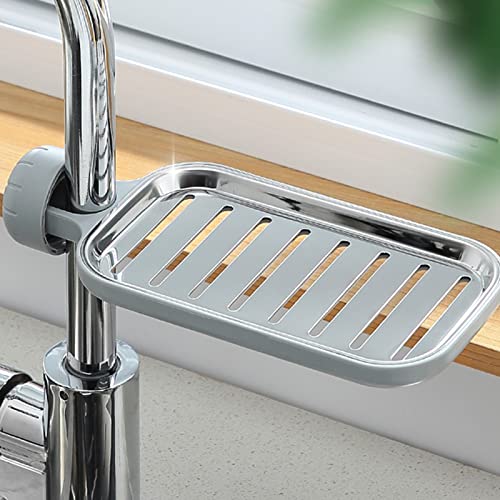 Domasvmd Grifo de esponja para jabón, escurridor, estante de almacenamiento ajustable para fregadero, soporte de drenaje de paño de cocina