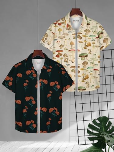 Image of HELLCAT Yellow, Olive Trendy Regular Fit Printed Causal Shirt for Boys - Pack of 2