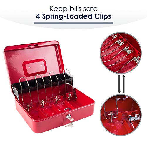 Image of KYODOLED Locking Cash Box with Lock,Money Box with Cash Tray,Lock Safe Box with Key,Money Saving Organizer,11.81Lx 9.45Wx 3.54H Inches,Red XL Large