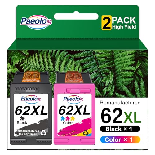 Paeolos 62XL Ink Cartridges Combo Pack Black & Color Multipack Replacement for HP 62 Ink for Envy 5540 5541 5544 5546 5644 5640 5646 5542 OfficeJet 200 250 5740 5742 (2-Pack)