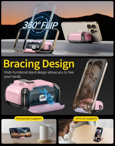 Image of Pohgelan Compatible with AirPods 4 Case Carbon Fiber Texture(Pink) | Magnetic Automatic Lock with Phone Stand & Cleaning Kit,Compatible with Magsafe