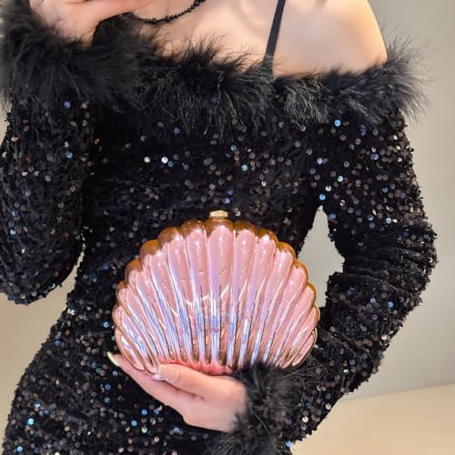 Image of Glitter Seashell Evening Clutch Purse Mini Chain Shoulder Bag Acrylic Shell Pearl Crossbody Bag
