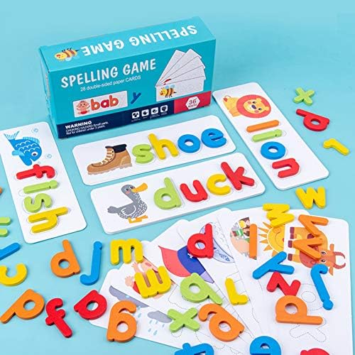 Montessori Wood Spelling Words Game Letter Recognition Puzzle STEM Early Educational Toy for Boys Girls English Enlightenment Learning with Storage Bag - 1