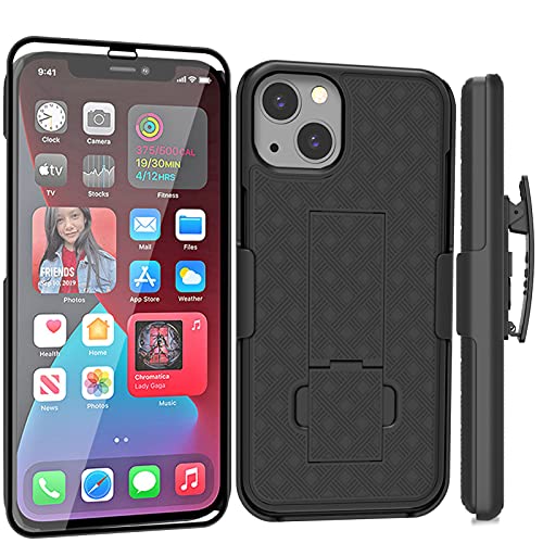 Ailiber Compatible with iPhone 13 Mini Case, iPhone13 Mini Holster with Screen Protector, Swivel Belt Clip, Kickstand Holder, Slim Shockproof Shell Slide Phone Case for iPhone 13 Mini 5.4 inch -Black