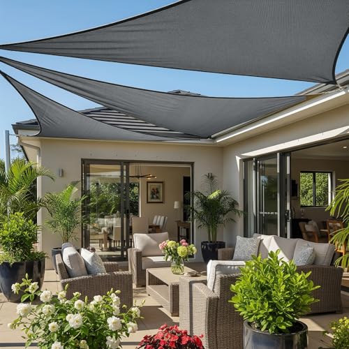 Cool Area Sun Shade Sail 10x10x14FT Triangle Shade Canopy Outdoor Shade Cover for Patio Backyard Deck Garden Dark Grey