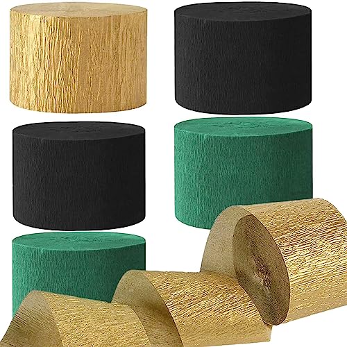 Image of We Moment Black and Dark Green Gold Crepe Paper Streamers Party Streamer 1.8 Inch Widening 6 Rolls,Black and Dark Green Gold Party Decorations Streamer 82 feet per roll for Birthday Party Decorations