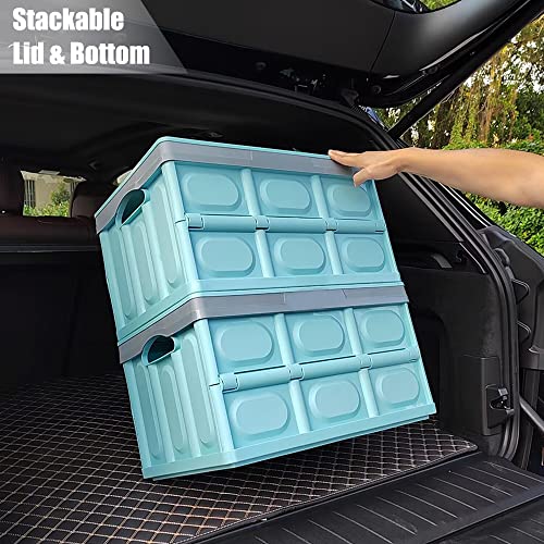 Sinsen Trunk Organizer, Collapsible Storage Bin With Lid Plastic Box, Foldable Crate Basket, Car Caddy Container, Utility For Home Cloakroom Office Kitchen, Stackable 2 Pack, Black, 55L #TOP4