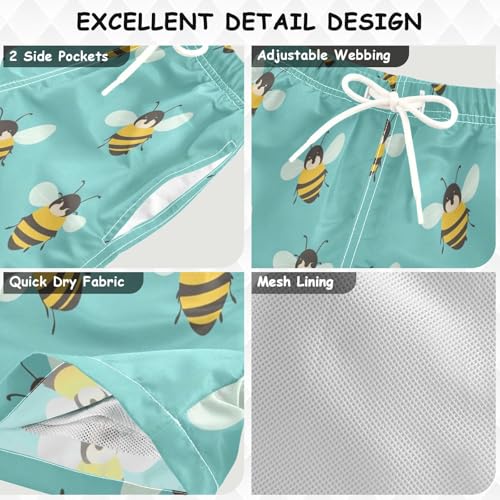 Cartoon Bees Blue Boys Swim Trunks Toddler Beach Board Shorts Quick Dry Kids Swimwear Bathing Suits 3T2