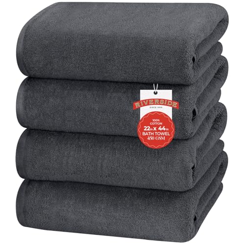 RIVERSIDE Cotton Bath Towels Set of 4, 22x44, Charcoal Gray