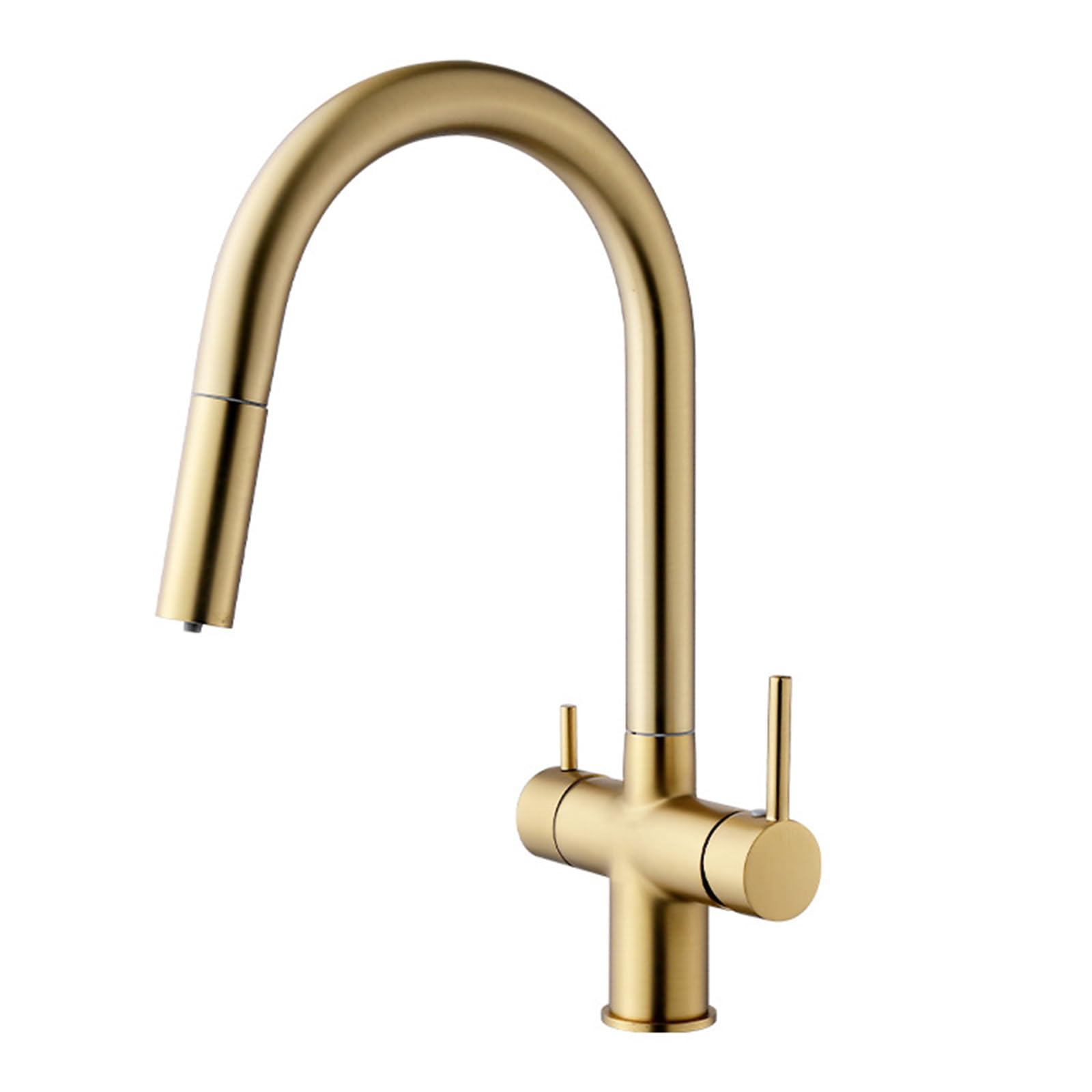Grifo Cocina Tres Vias Extraible Oro Cepillado Giratorio a 360° Latón Grifo Fregadero 3 Vias Osmosis-Oro Cepillado