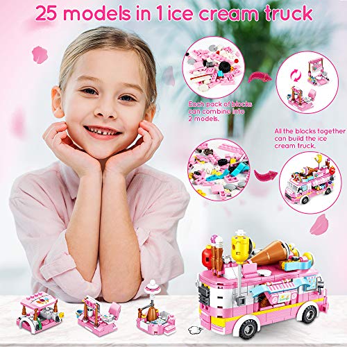 VATOS Bauspielzeug für Kinder, 553 Teile, Eiscreme-LKW-Bauspielzeug, 25 Modelle, Basteln, Bausteine, Rosa, Spielzeug für Mädchen 6 7 8 9 10 11 12 Jahre – Bild 7