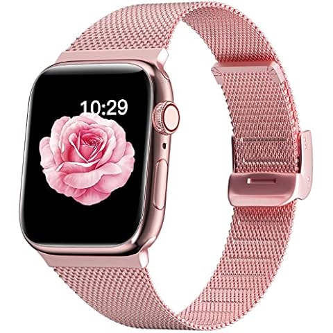 Yoohoo Straps Compatible with Apple Watch Straps 38/40/41/42/44/45mm for Women/Men, Stainless Steel Metal Straps for iWatch Series 7 SE 6 5 4 3 2 1, Comfortable, Durability, Easy to Adjust, Rose Pink Cover
