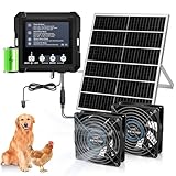 Chtoocy 25W Smart Solar Fan for Chicken Coop w Battery, Greenhouse Solar Powered Fan w 3 Modes, IP65 Waterproof Solar Exhaust Fan for Dog House Vent Shed Garage Cooling