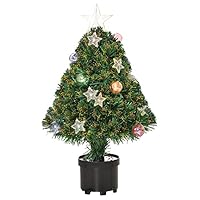 HOMCOM 2FT Pre-lit Artificial Christmas Tree Tabletop Multicoloured Fibre Optic Xmas Decoration w/LED Lights Pot Table Desk - Green