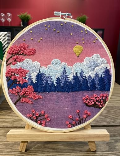 Image of mozhijing Landscape Embroidery Stamped Pattern.Scenery Embroidery Kits for Beginners Adults, Mountains and Lake Stamped Cross Stitch Kits for Beginners (Pattern B)