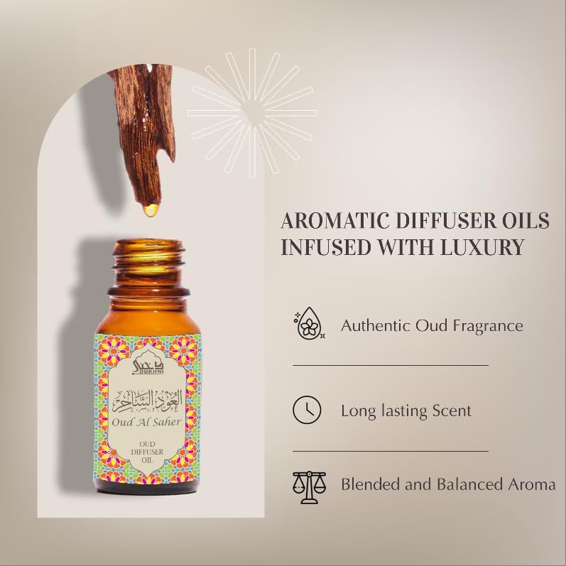 Oud Diffuser Oil, Oud Al Saher by Dukhni | 3 x 10ml Arabic Oil for Diffuser & humidifier | 100% Pure Halal, Oudh Essential Oil Blend | Relax with Home Aromatherapy, for Relaxation and Massage - Image 3
