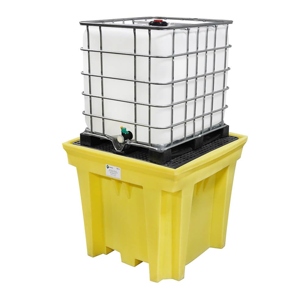 Enpac IBC Tote Space-Saver Spill Pallet, Drain, Yellow, Durable, Rugged Design, Narrow Footprint, Removable Platform