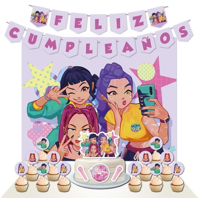 Decoración Cumpleaños Htx Clipart - 1 Cartel 100x80cm, 2 Banderines, 1 Cake Topper, 12 Toppers - Diseño Htx Clipart para Fiestas Infantiles (Pack 3)