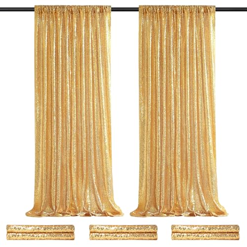 Gold Sequin Backdrop Curtain Drapes - Glitter Gold Curtains 6 Pieces 2ftx8ft Wedding Background Party Stage Birthday Decorations