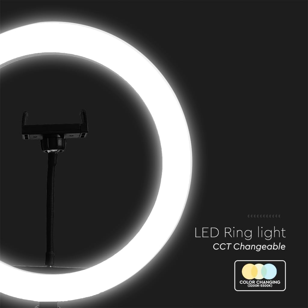 V-TAC Ring Light da Tavolo Regolabile per Selfie, Video, Foto, Tiktok - Lampada Led Anello per Smartphone con 3 Modalità di Illuminazione - Dotato di Treppiede e Pulsantiera - Per Instagram e Youtube