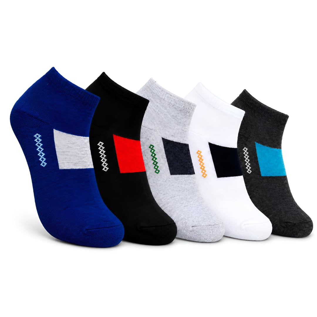 Everyday Essentials Cotton Ankle Socks for Men & Women | Pack of 5 Multicolor | Breathable Non-Terry Socks | Lightweight Comfort for Daily Wear, Work & Travel | Free Size-image-14