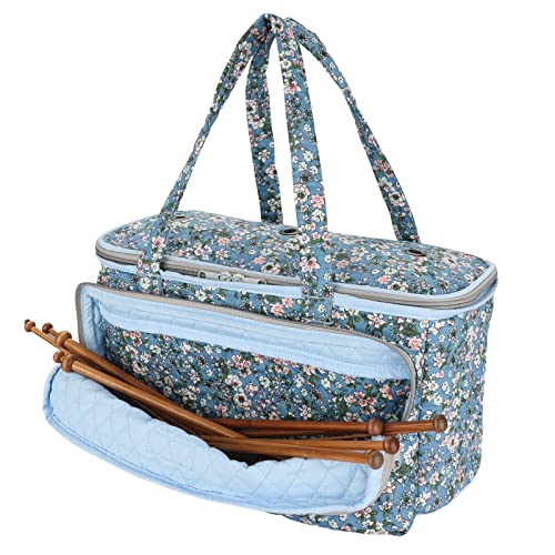 Image of Yarn Bag-Large Size-Yarn Storage Organizer with Grommets-Portable Crochet Bag for Yarn Skeins-Crochet Hooks-Knitting Needles -Other Accessories (Flower-Blue)
