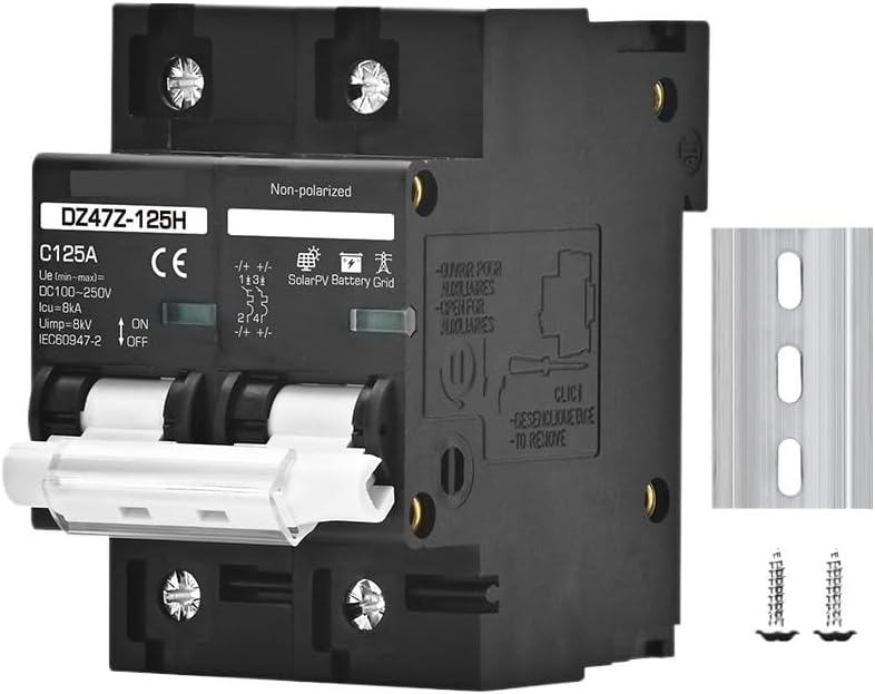 2P MCB 100A 125A 150A DC100V 150V 250V 500V 1000V Voltage Circuit Breaker C Curve Solar Panel Battery Short Circuit Protection(2P DC510-1000V,150A)