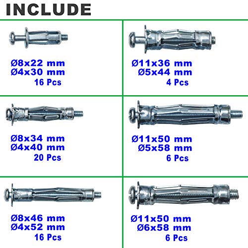 T.K.Excellent DS6618-001 T. K. Excellent Heavy Duty Zinc Plated Steel Molly Bolt Hollow Drive Wall Anchor Screws Set thumb #2