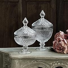 Idea Regalo - Dressing Home Contenitore Coppa Porta Bon Bon Vetro Trasparente con Disegni a Rilievo Vintage Shabby Chic Altezza 29 cm