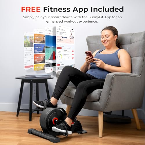 Image of Sunny Health & Fitness 2-in-1 Smart Magnetic Pedal Exerciser, Compact Indoor Under-Desk Mini Exercise Bike for Full Body Cardio Workout and Physical Therapy, Free SunnyFit Training App Connection