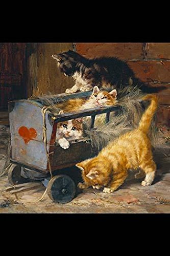 Four playful kitten romp in a small hand built wagon for little kids Poster Print by Julius Adam (18 x 24)