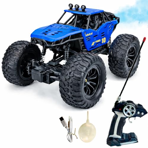 Image of RC Rock Crawler Car 2WD | Off-Road Remote Control Monster | Smoke Effect | Auto Mode | Alloy Body | Rechargeable Battery| Durable Suspension | Standard Size for Kids 6+ & Adults | Dark Blue