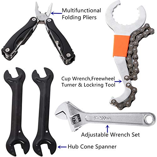 YBEKI Fahrrad Werkzeug Reparaturset - Fahrrad Reifen Werkzeug Set mit Minipumpe Fahrrad-Multifunktionswerkzeug, Kettenwerkzeug-Fahrrad-Freilaufentferner usw. 6 Monate Garantie - Image 5