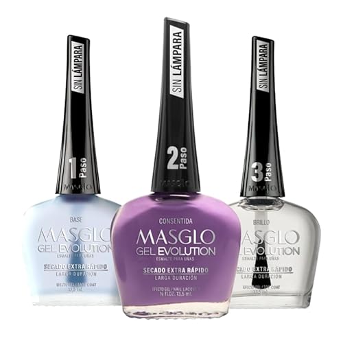 Miniatura 5 de MASGLO GEL EVOLUTION - Esmalte de uñas efecto gel, sin lámpara UVLed, duración hasta 12 días, base de 3 piezas, color esmalte, brillo (Ejecutiva,