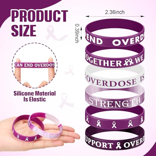Image of Landical 120 Pcs Overdose Awareness Silicone Bracelets Purple Ribbon Motivational Rubber Wristbands Colored Overdose Awarenesswristbands for Event Support Charity Supplies Favor