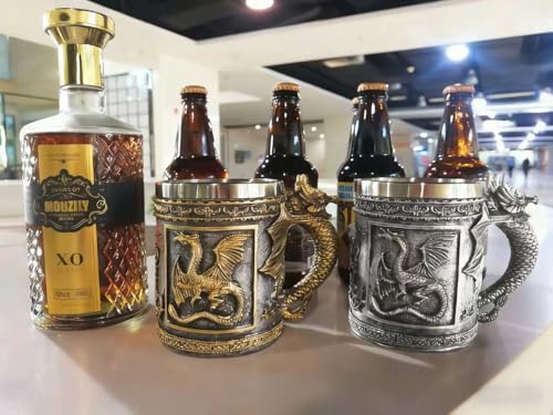 Taza medieval dragón de acero y resina 14oz miniatura 4